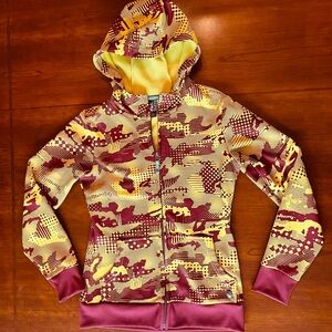 Burton Women’s zip up hoodie size small Yellow and Red Camouflage